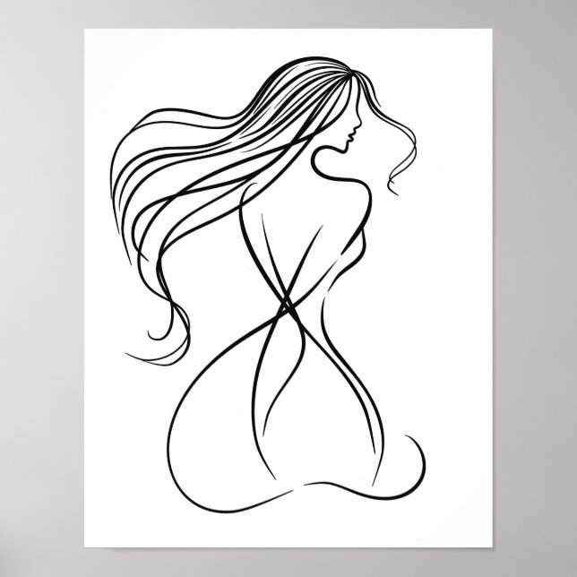 "Female Figure Black and White Line Art Poster (Front)