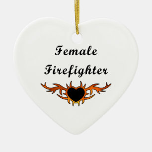 Female Firefighter Tattoo Ceramic Tree Decoration