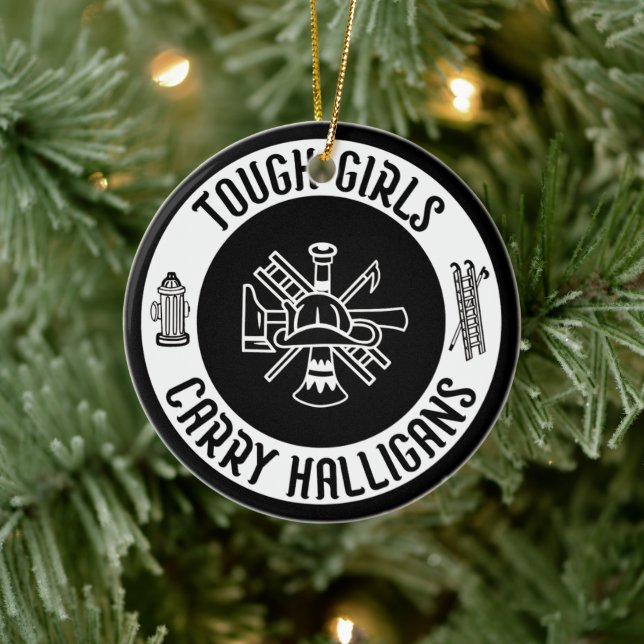 Female Firefighter Tough Girls Carry Halligans  Ceramic Ornament (Tree)