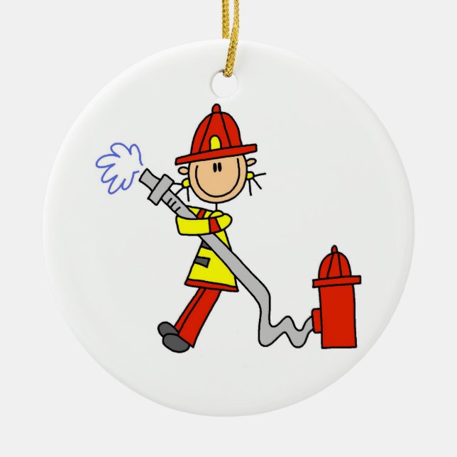 Female Firefighter With Hose T-shirts and Gifts Ceramic Ornament (Front)