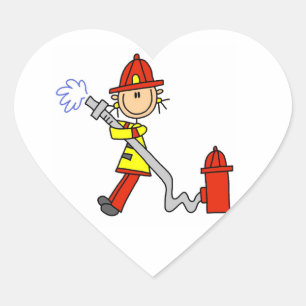 Female Firefighter With Hose T-shirts and Gifts Heart Sticker