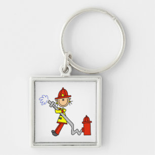 Female Firefighter With Hose T-shirts and Gifts Key Ring