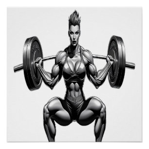 Female Fitness Icon – Front View Barbell Squat  Poster