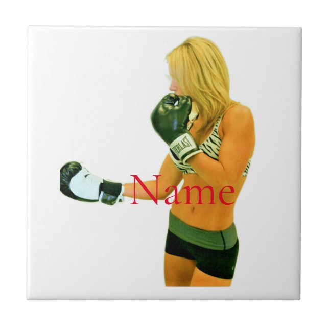 Female Fitness Model boxing Thunder_Cove Ceramic Tile (Front)