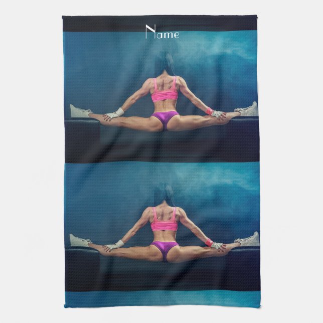 Female Fitness Model Split Thunder_Cove  Tea Towel (Vertical)