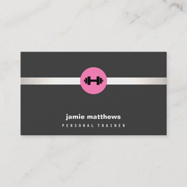 Female Fitness Personal Trainer Pink Dumbbell 2 Business Card (Front)