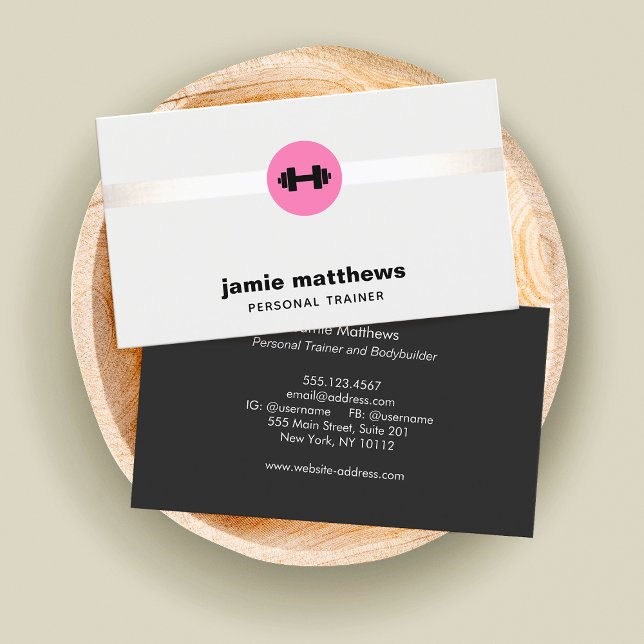 Female Fitness Personal Trainer Pink Dumbbell Business Card (Creator Uploaded)