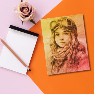 Female Girl Pilot Sketch Aviation Birthday Postcard