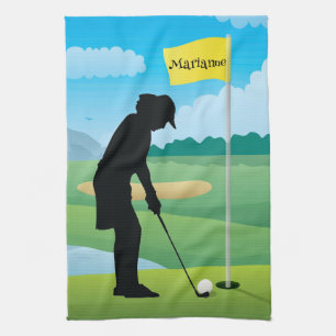 Female Golfer Design Golf Towel