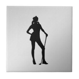 Female Golfer Silver Ceramic Tile