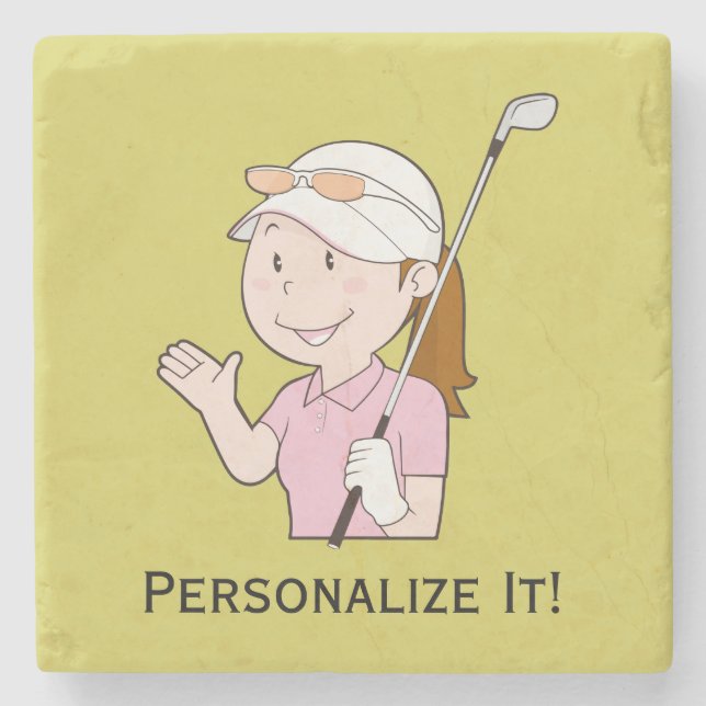 Female Golfer Stone Coaster (Front)