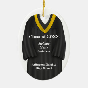Female Grad Gown Black and Gold Ornament