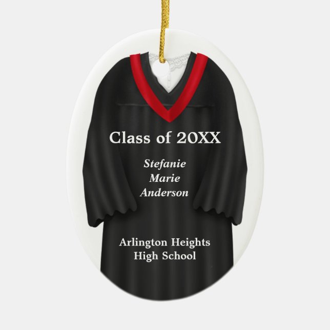 Female Grad Gown Black and Red Ornament (Front)