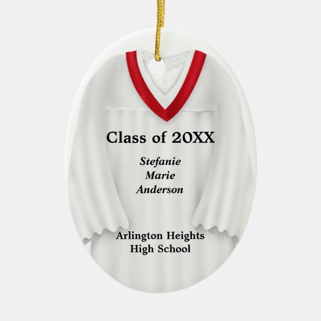 Female Grad Gown White and Red Ornament (Front)