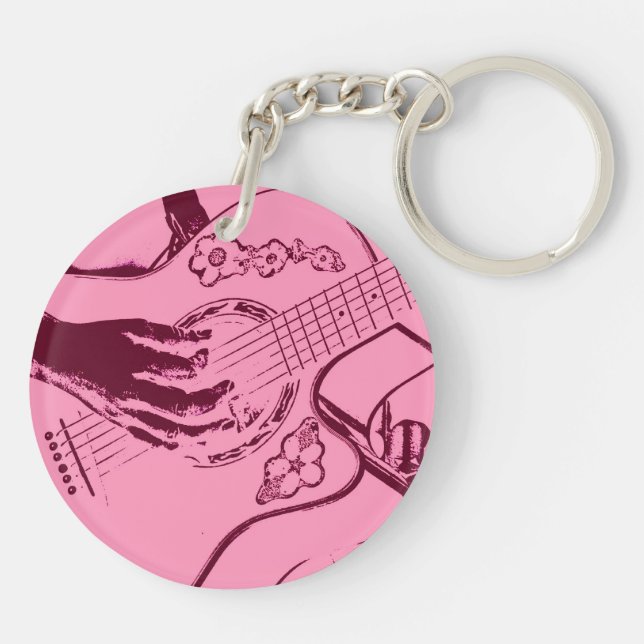 Female Guitar hand pink invert gritty Key Ring (Back)