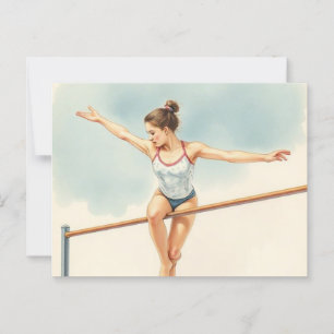 Female Gymnast on Parallel two between Bars waterc Postcard