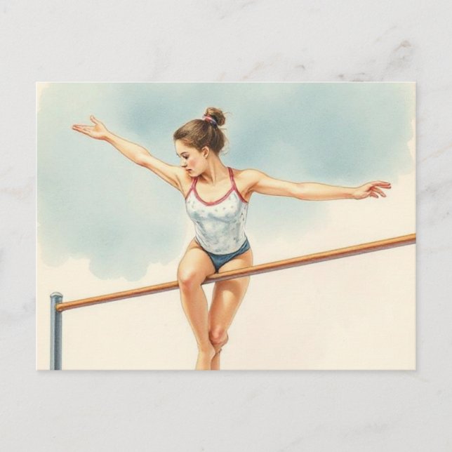 Female Gymnast on Parallel two between Bars waterc Postcard (Front)