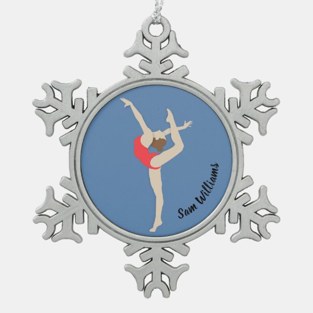 Female Gymnast Snowflake Pewter Christmas Ornament (Front)
