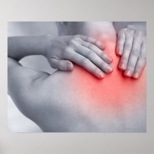 Female hands hold the base of the neck between poster