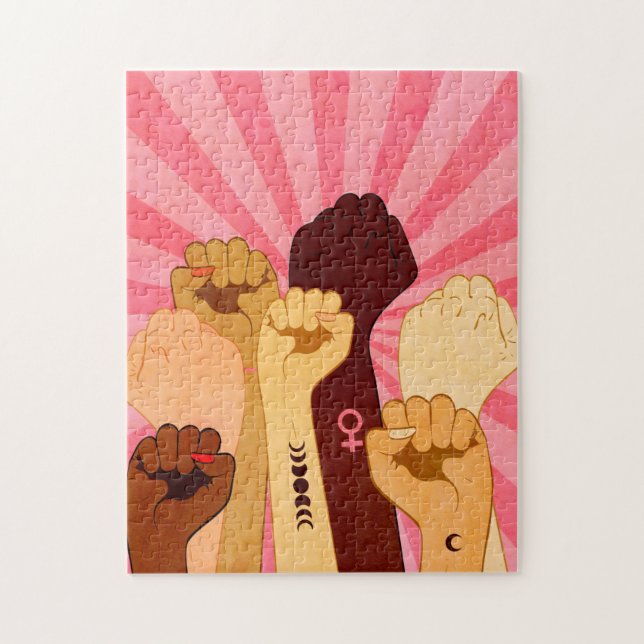 Female hands with fist raised up jigsaw puzzle (Vertical)