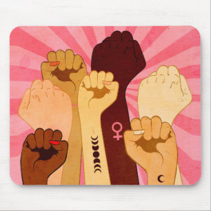 Female hands with fist raised up mouse pad