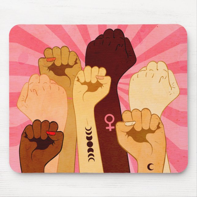 Female hands with fist raised up mouse pad (Front)