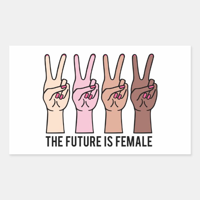 Female hands with peace sign rectangular sticker (Front)
