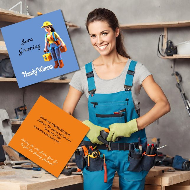 Female handyman handywoman services square business card (Creator Uploaded)