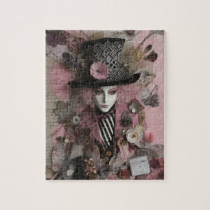 Female Hatter Pink Mixed Media Collage Jigsaw Puzzle