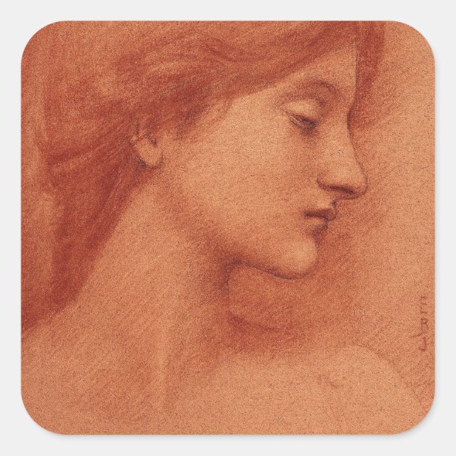 Female Head, Edward Burne-Jones Fine Portrait Square Sticker (Front)