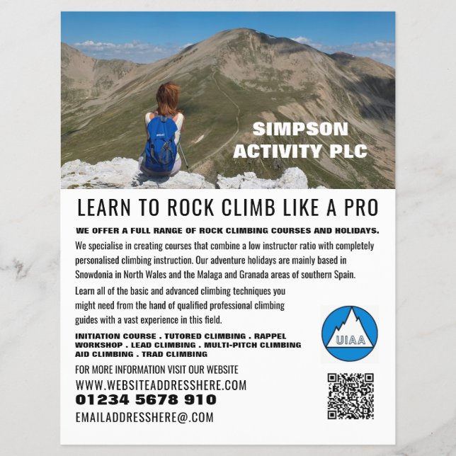 Female Hiker, Hiking and Climbing Advert Flyer (Front)