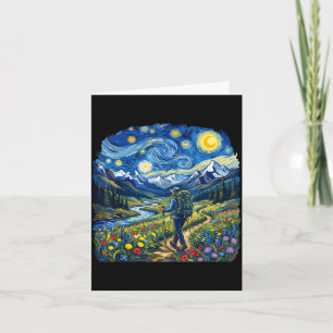 Female hiker starry night art parody women hiking card