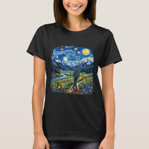 Female hiker starry night art parody women hiking T-Shirt