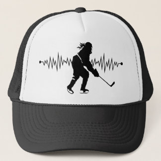 female hockey player heartbeat trucker hat