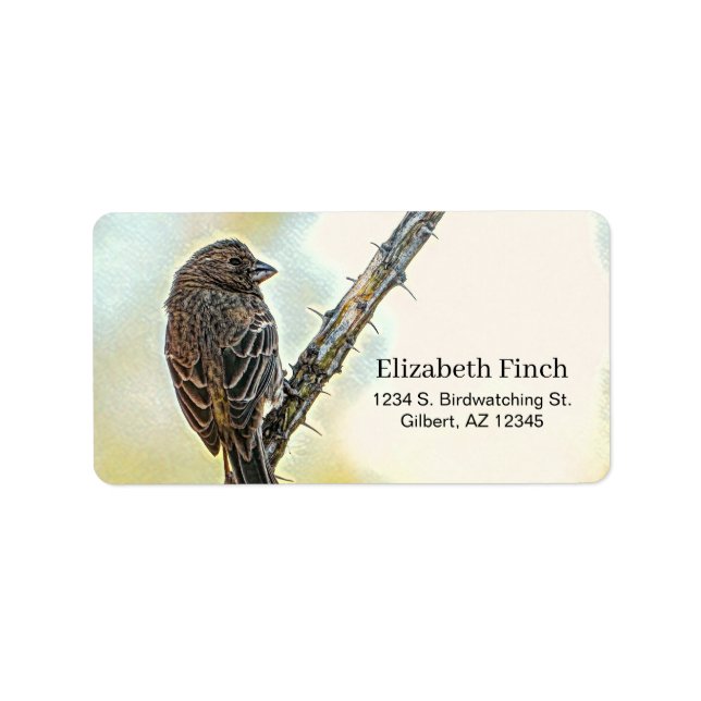 Female House Finch Bird Spiny Ocotillo Branch Label (Front)