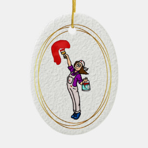 Female House Painter Brown Hair Ornament