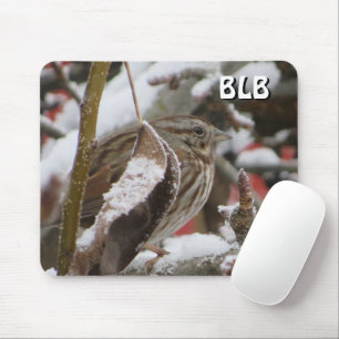 Female House Sparrow in Winter with your initials Mouse Pad