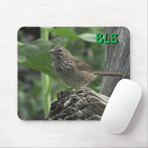 Female House Sparrow on stump with your initials Mouse Pad