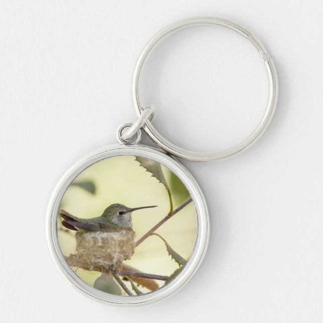 Female hummingbird on her nest key ring (Front)