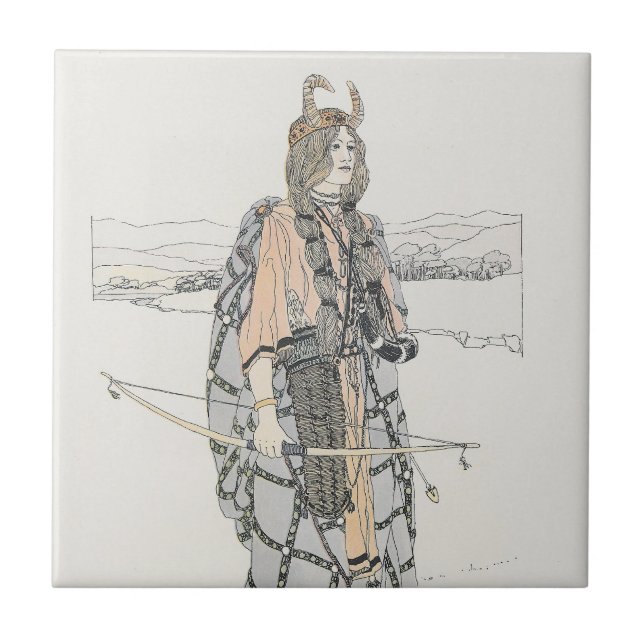 Female Hunter (by Ann Macbeth) Ceramic Tile (Front)