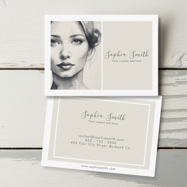 Female Illustration Portrait Watercolor  Business Card (Creator Uploaded)