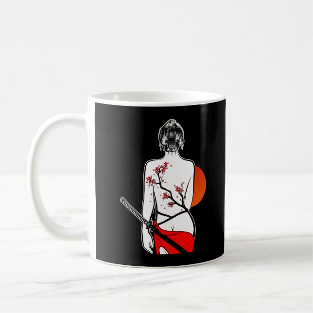Female Japanese Samurai Girl Sword Japan Coffee Mug (Left)