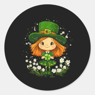 Female Leprechaun Shamrock Girls St Patricks Day L Classic Round Sticker