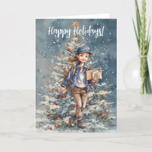 Female Letter Carrier Christmas Tree Card