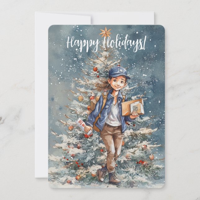 Female Letter Carrier Christmas Tree Card (Front)