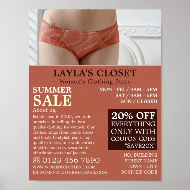 Female Lingerie, Women's Clothing Store Advert Poster (Front)