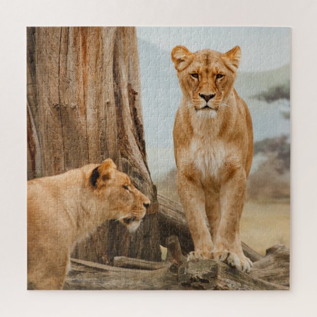 Female Lions Scouting at Dead Trees Jigsaw Puzzle (Vertical)