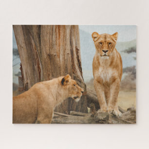 Female Lions Scouting at Dead Trees Jigsaw Puzzle