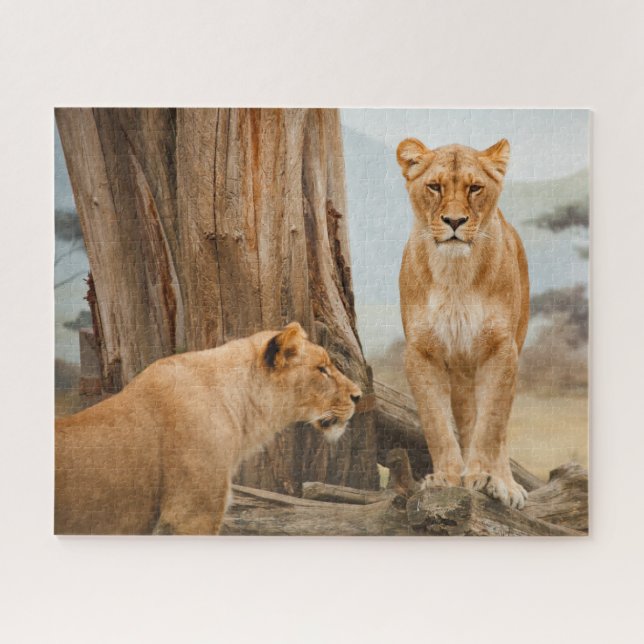 Female Lions Scouting at Dead Trees Jigsaw Puzzle (Horizontal)