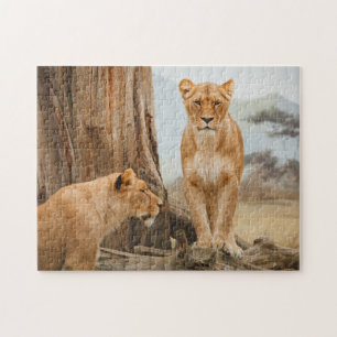 Female Lions Scouting at Dead Trees Jigsaw Puzzle